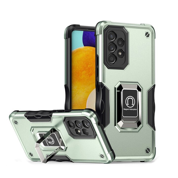 Husa Magnet Stand G-Tech, compatibila cu Samsung Galaxy A13 4G, Antisoc Defender, Magnet suport auto incorporat, Functie stand, Policarbonat, Verde