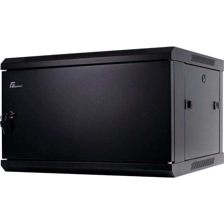 Rack szekrény 19 hüvelykes Getfort, 6U, 600x600 mm, acél, fekete