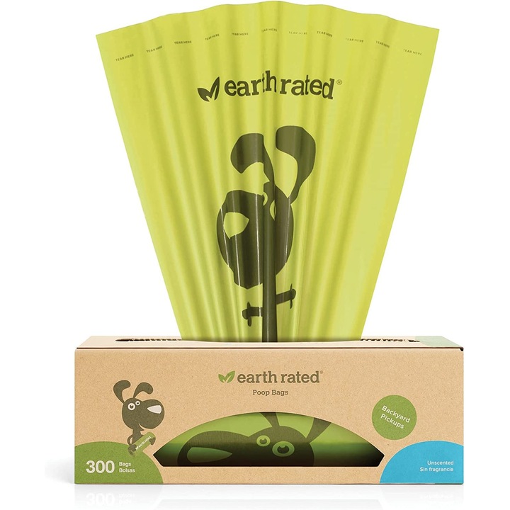 Pungi igienice pentru catei, Earth Rated, 300 buc, 22.8 x 33 cm, neparfumate, verde