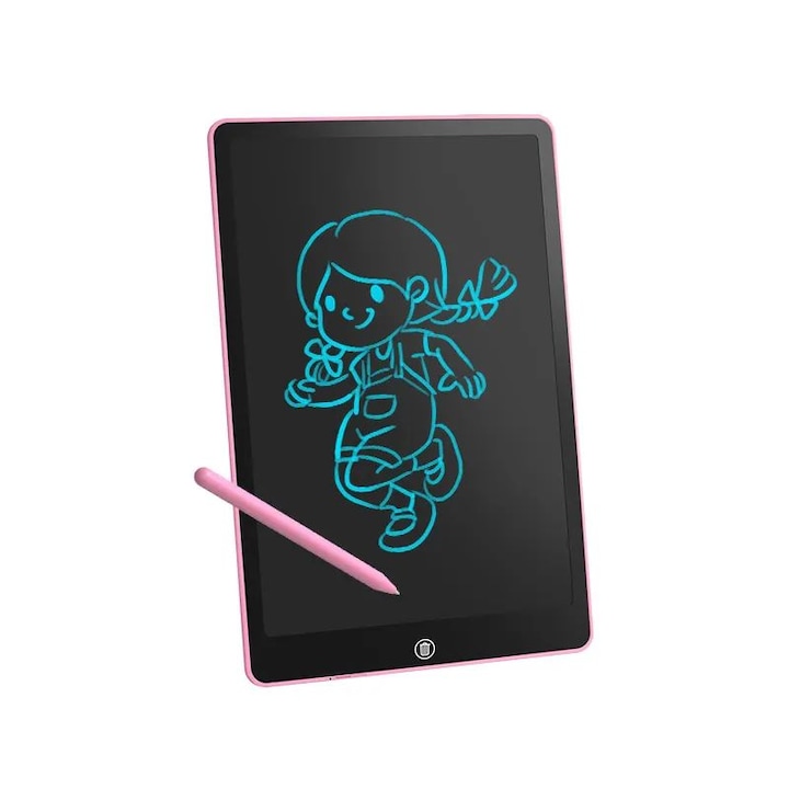 eOptima® Pro Z95 Цифров LCD таблет за деца, размер 12 инча, магнитна писалка, писане, рисуване, бутон за изтриване, защита при рисуване, възраст + 3 години, розов