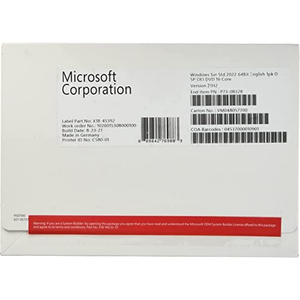 Microsoft® Windows Server Standard 2022 64bit English INTL, 1PK, DSP ...