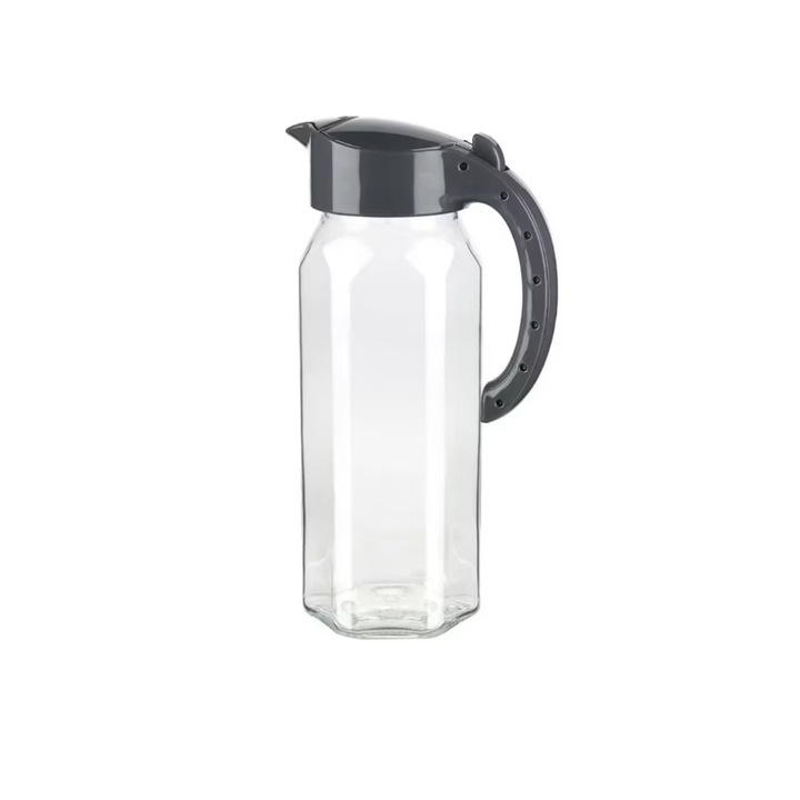 Carafa din sticla cu capac din plastic gri, 1,5L