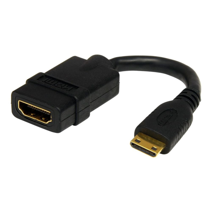 StarTech.com 5in Mini HDMI към HDMI адаптер, 4K High Speed HDMI адаптер, 4K 30Hz Ultra HD High Speed HDMI адаптер, HDMI 1.4, позлатени конектори, UHD Mini HDMI адаптер 4K, черен - Mini HDMI към HDMI конвертор - HDMI адаптер - 1.3 cm (HDACFM5IN)
