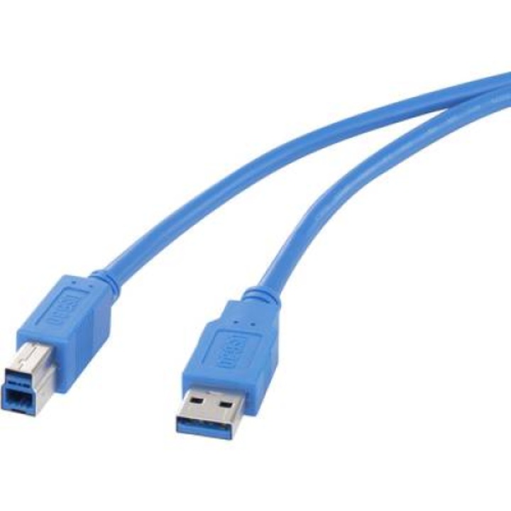 USB 3.0 свързващ кабел, 1x USB 3.0 щепсел A - 1x USB 3.0 щепсел B, 0,5 m, син, позлатен, renkforce (RF-4260498) - Кабел за принтер