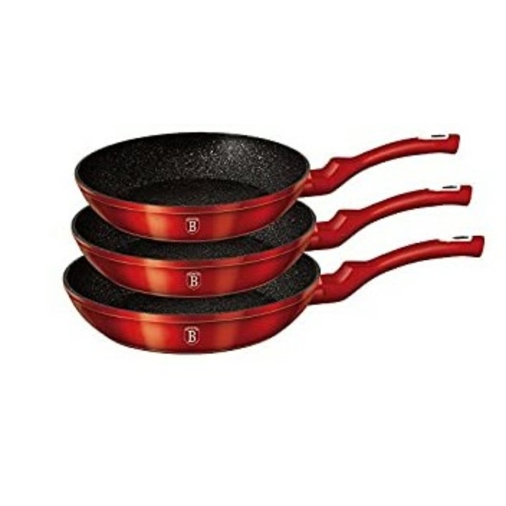 Berlinger Haus Burgundy Metallic Line 3 részes serpenyő készlet 3 rétegű márvány bevonattal