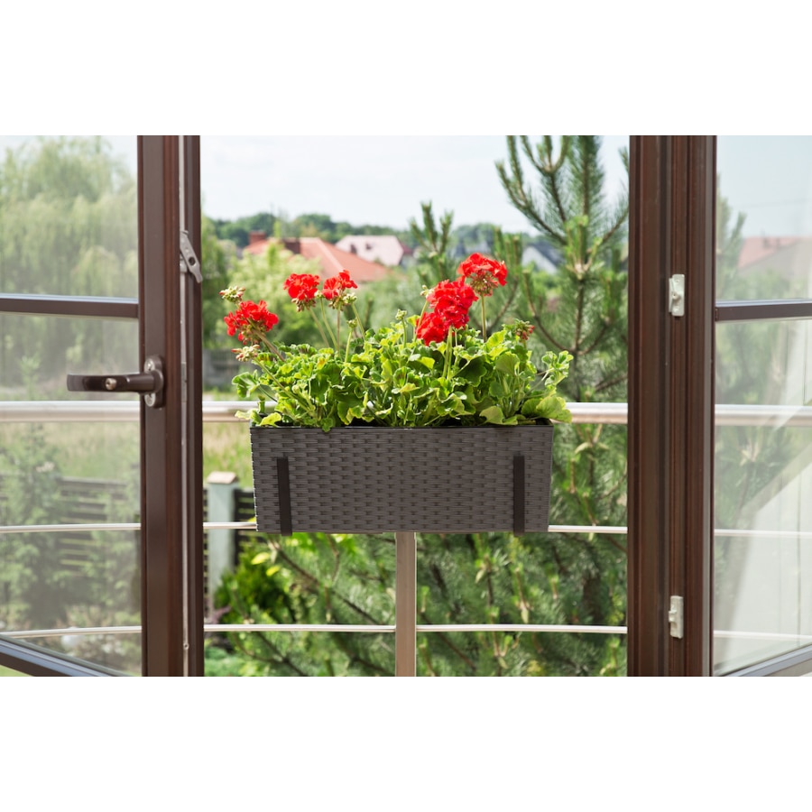 Jardinière Blanc Rotin Plastique 56x18x36 Cm - Avec Réserve D'eau Et Insert - 10
