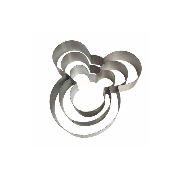 Set 3 bucati forme pentru tort, model soarece, inox