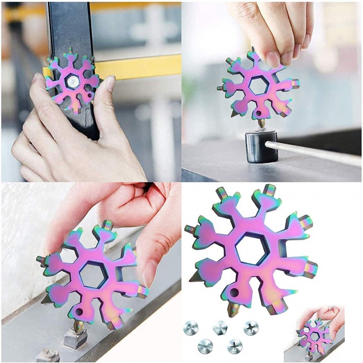 Мултифункционален инструмент Shengruili, С форма на снежинка, Неръждаема стомана, 18 в 1