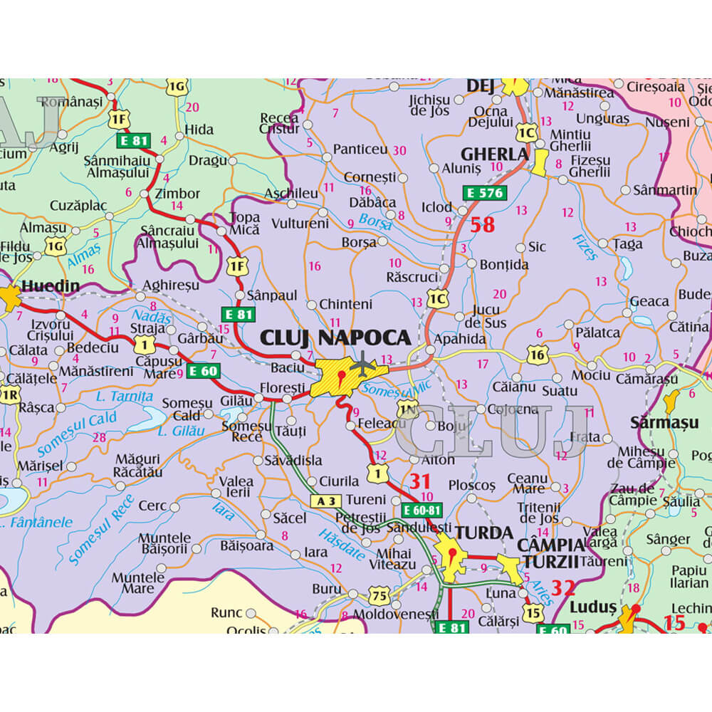 harta romaniei in detaliu Harta perete cu 2 fete, Romania, fizico rutiera si administrativa 