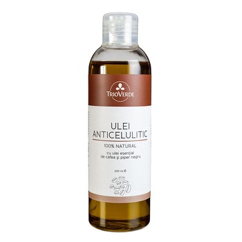 Ulei anticelulitic 100% natural cu ulei esential de cafea si piper negru Trio Verde, 200ml Ulei anticelulitic 100% natural cu ulei esential de cafea si piper negru Trio Verde, 200ml
