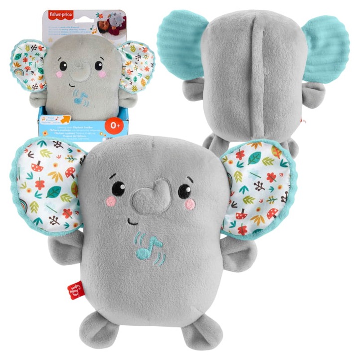 Jucarie de plus muzicala, Mattel, Textil, Fisher-Price, Elefant, Lavabil in masina de spalat, Multicolor