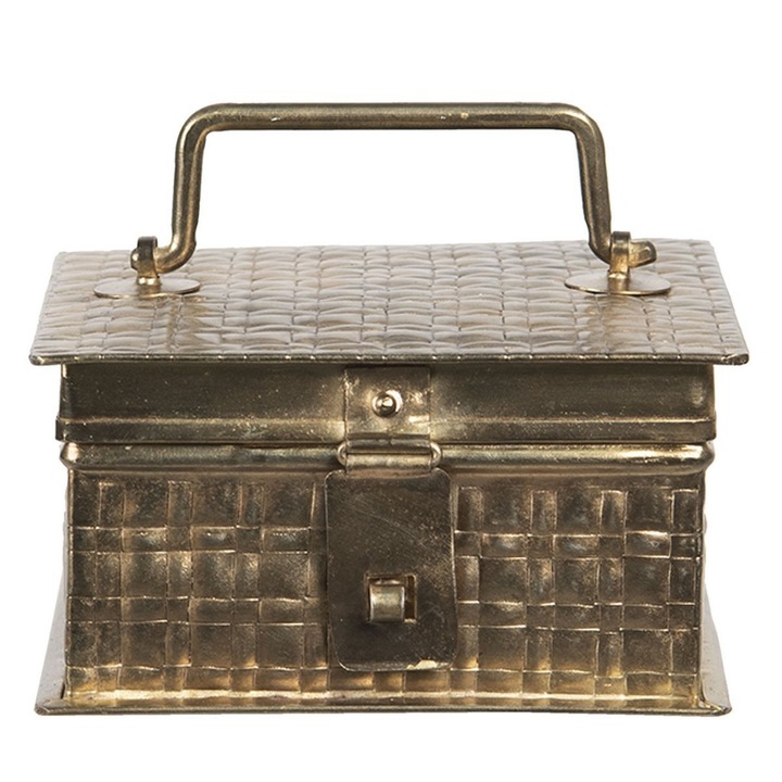 Антична кутия за бижута, Метална, Златист, 14 см х 14 см х 8 в
