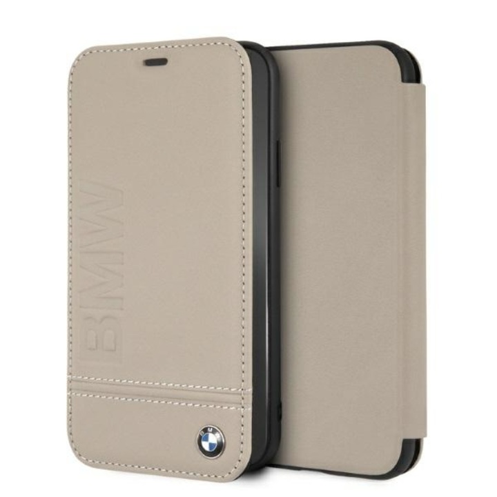 BMW Logo Imprint BMFLBKI61LLST iPhone Xr készülékhez könyvtok taupe