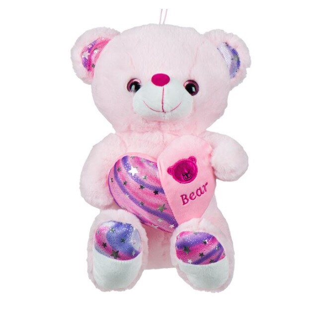 Ursulet de plus, inimioara cu stelute brodat, 30 cm, roz - eMAG.ro