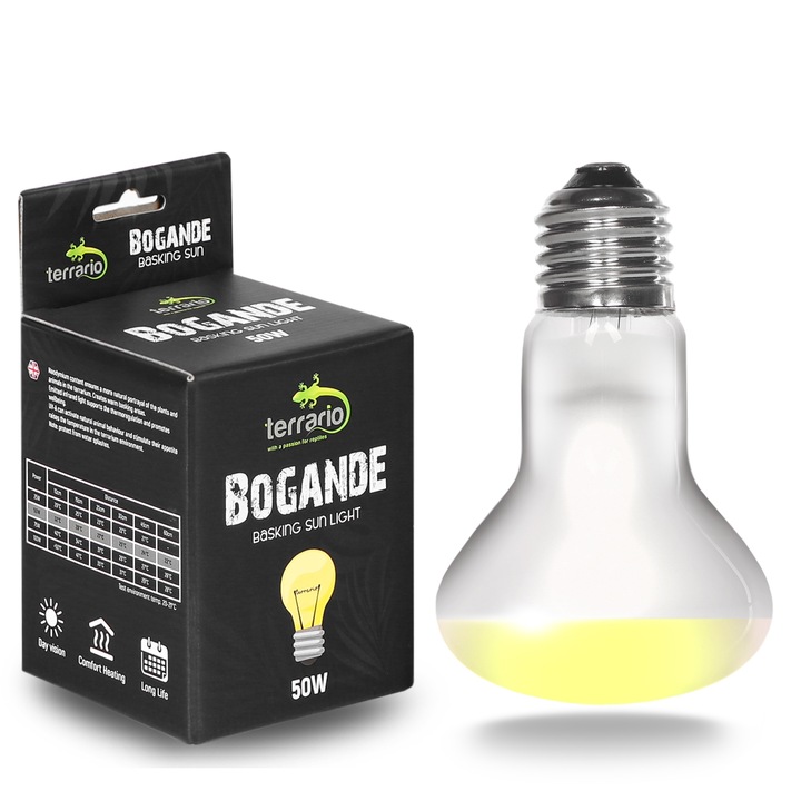 Terráriumi fűtőkörte Bogande, Terarrio, E27 menet, 50 W, 7 x 10 cm, sárga/átlátszó