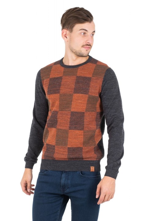 Ferfi pulover, Camel, pamut, szurke/narancs, Narancssárga/Sötétszürke