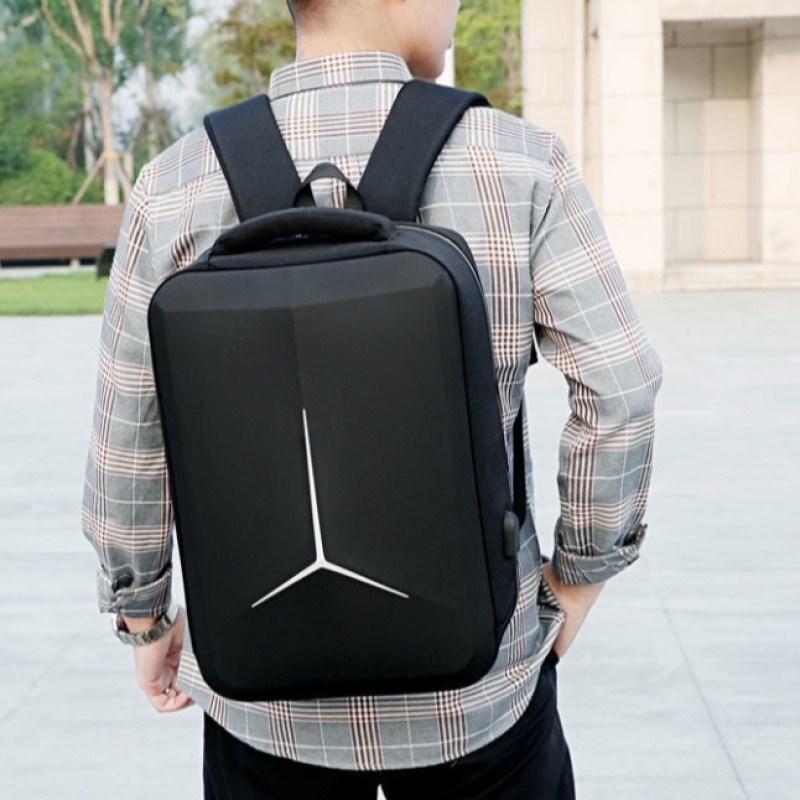 Rucsac laptop 15.6" casual cu carcasa rigida EVA, port de incarcare USB, Escalate, 30x15x44 cm, Negru