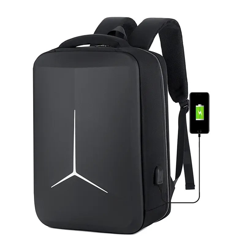 Rucsac laptop 15.6" casual cu carcasa rigida EVA, port de incarcare USB, Escalate, 30x15x44 cm, Negru