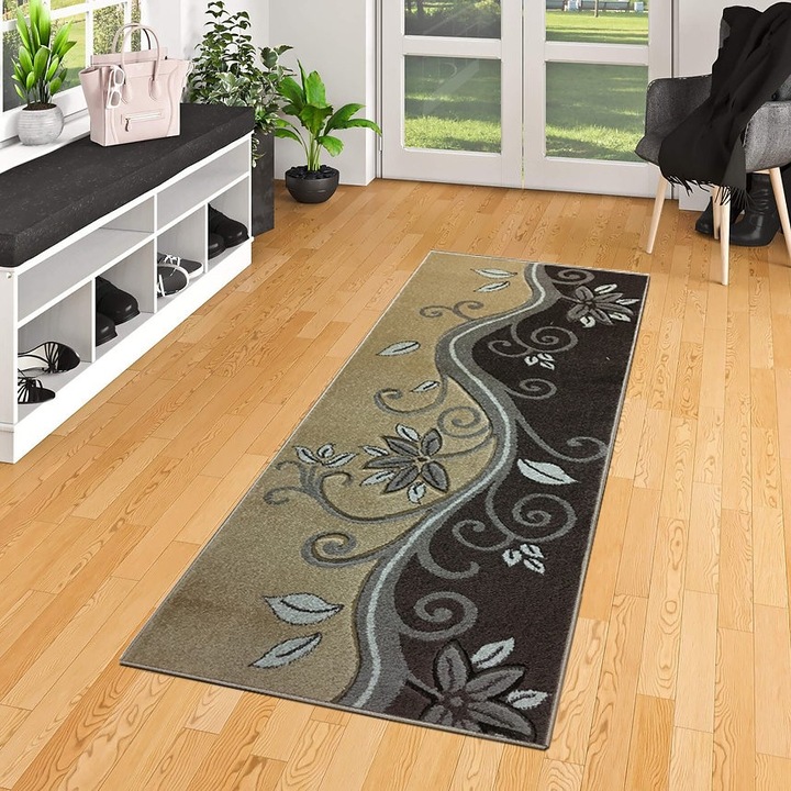 Traversa Frize cu Creanga, Bej cu Maro, Polipropilena, 80 x 300 cm