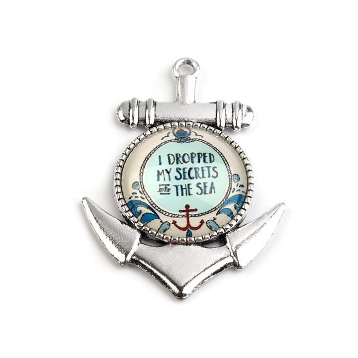 Dekoratív horgony medál, 32 x 45 mm, Kék