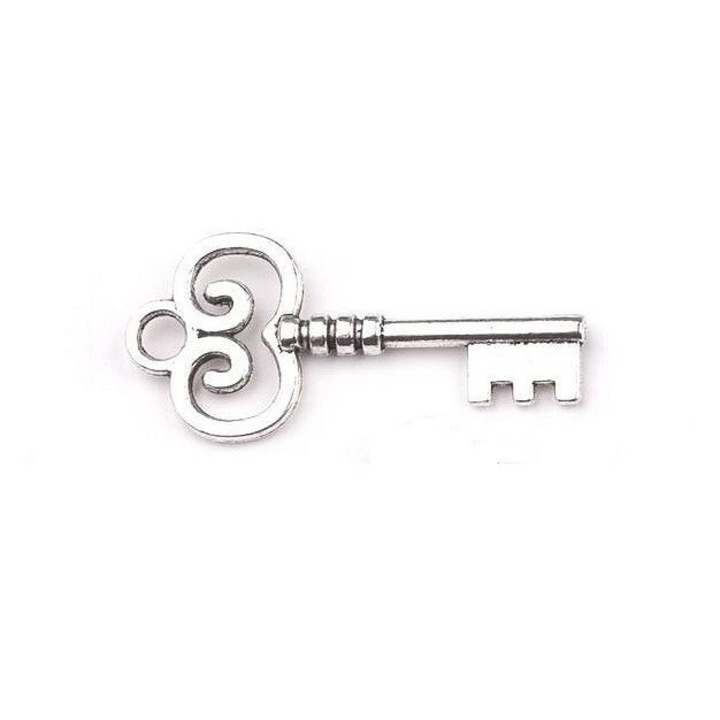 Pandantiv decorativ cheie, 19 x 40 mm Platinum