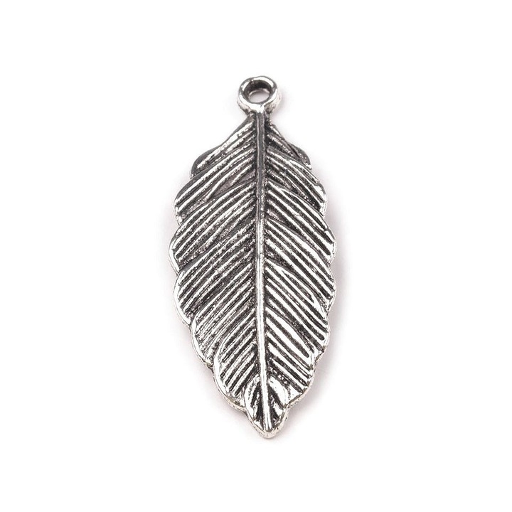 Pandantiv metalic decorativ frunza, 12 x 30 mm Platinum