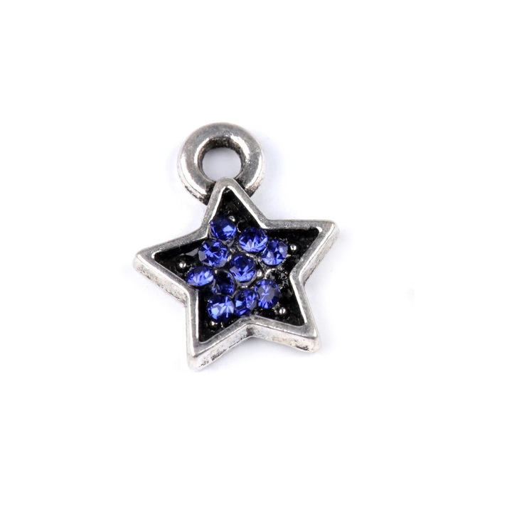 Dekoratív csillag medál strasszkövekkel, átmérő 9 mm Zafírkék