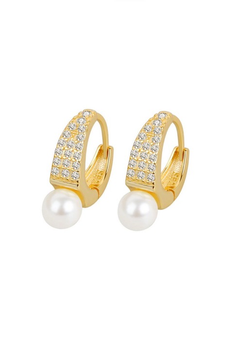 Cercei din argint 925 Pearl Ring aurii placati cu aur 14K, aniversare, sarbatori, martisor