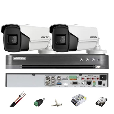 Система за наблюдение HIKVISION 2 камери 8MP 4 в 1, IR 60m, DVR 4 ...