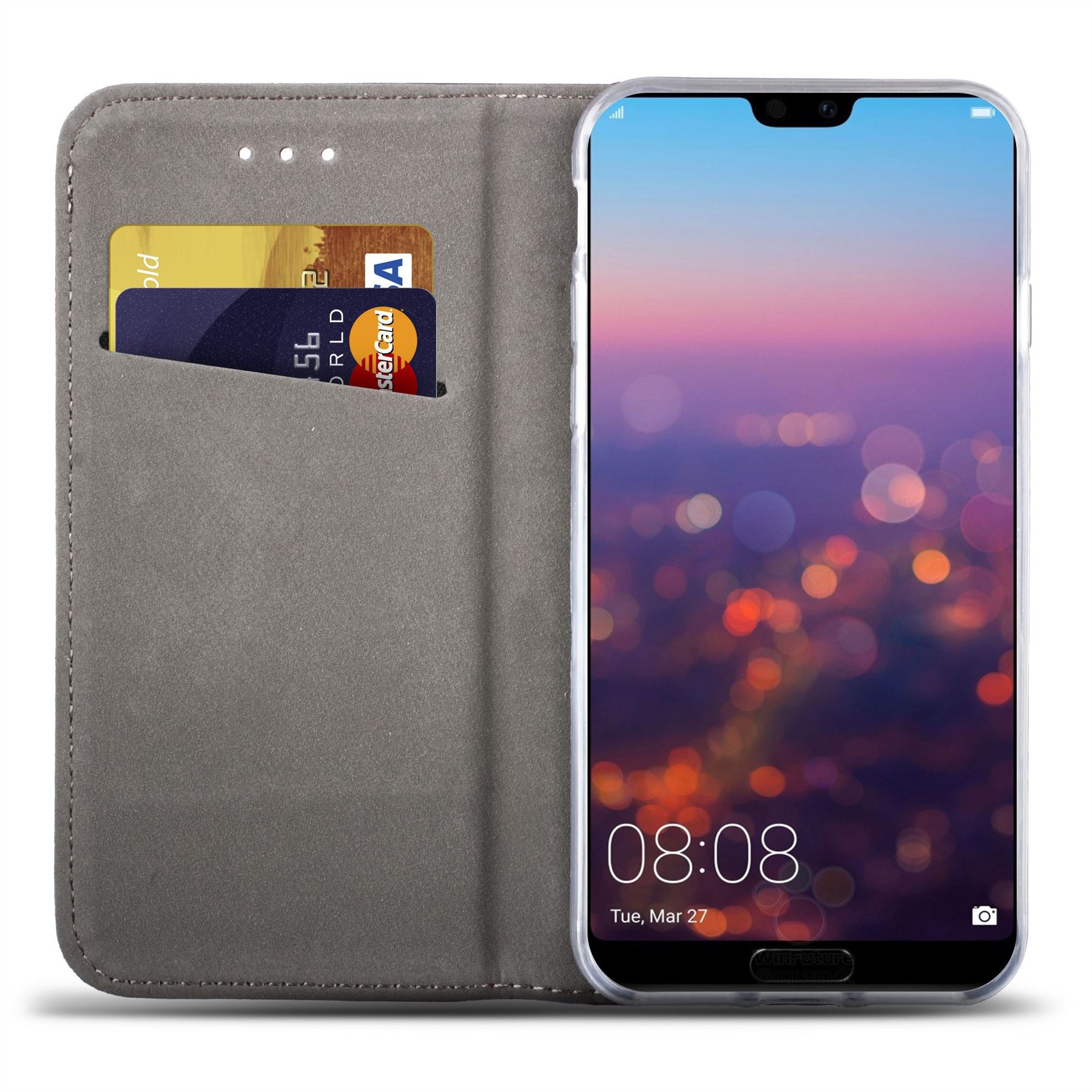 Custodia A Libro Per Huawei P40 Lite, Carbonio Blu Scuro
