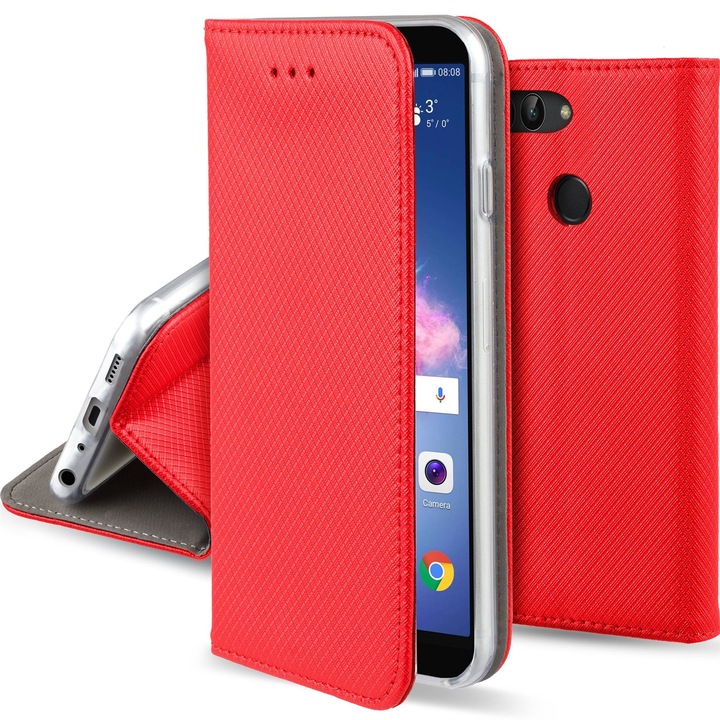 Telefontok, Moozy, Flip On, Huawei Enjoy 7S / P Smart (2017), piros, Eco-bőr