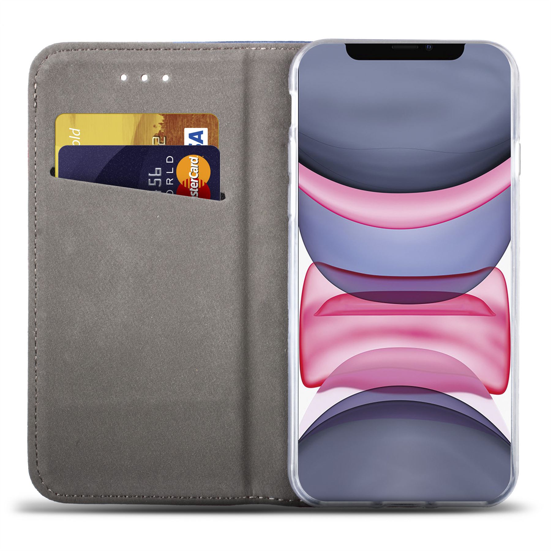 Husa pentru telefon, Moozy, Flip On, pentru Apple iPhone 11, Albastru inchis, Piele ecologica