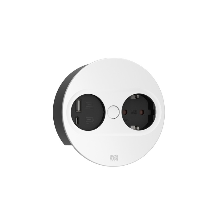 Bachmann TWIST 2 вградени многофункционални гнезда, 1 шуко гнездо + USB A+C, 2M кабел, бял мат