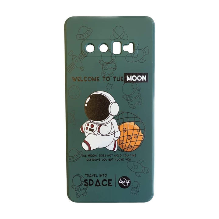 Samsung Galaxy S10 PLUS The Moon Liquid Silicone telefonnal kompatibilis borítás zöld mikroszálas belsővel