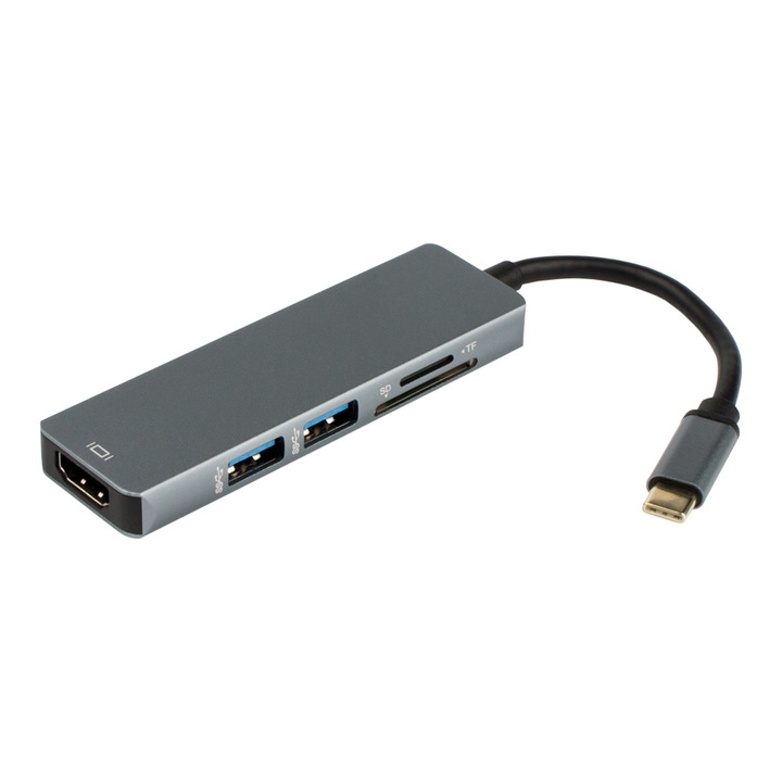 Хъб 5 в 1 USB Type-C Diva, 2xUSB 3.0, HDMI, SD/TF Card reader