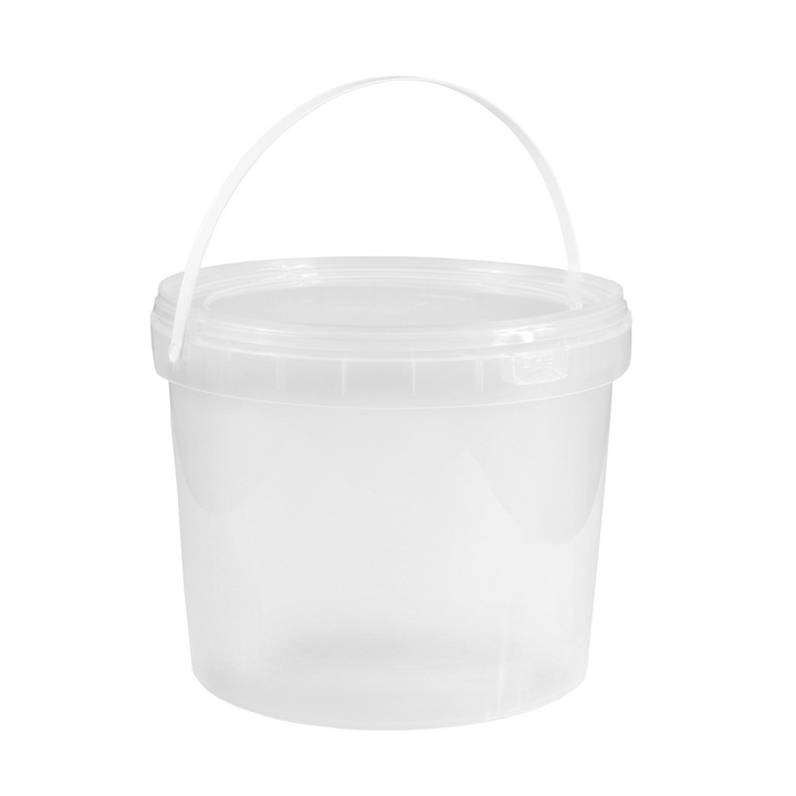 Galeata plastic 5 kg rotunda transparenta cu capac sigilabil