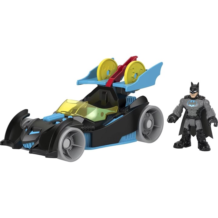Batman figurakészlet Batmobile Imaginexttel, Batman figurával és Bat-Tech Racing Batmobile-vel, 22x19x10cm