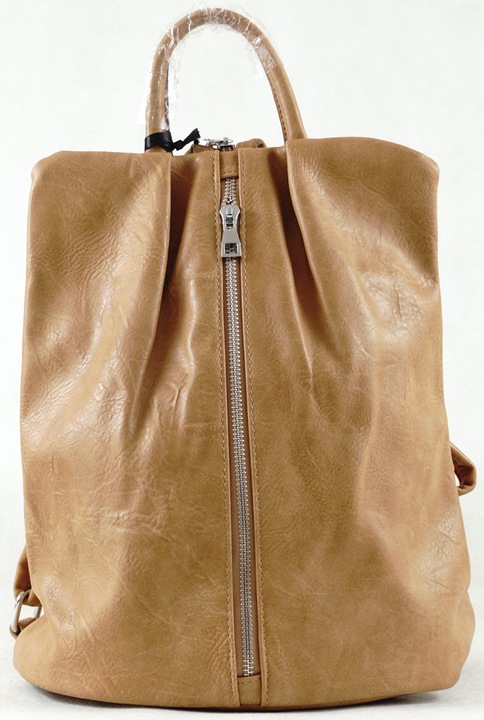 Семпла дамска раница (може да се носи и като чанта през рамо), изкуствена кожа, кафява