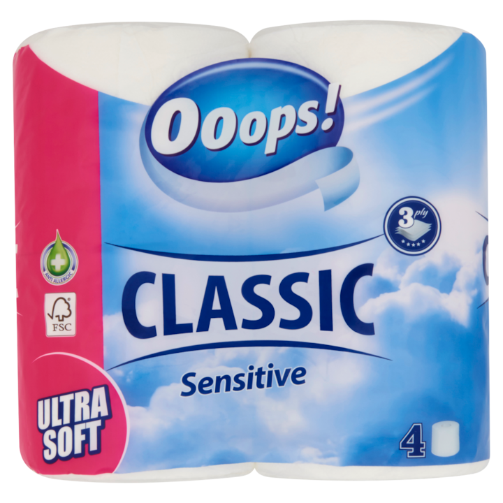 Ooops! Classic Sensitive 3 rétegű toalettpapír, 4 tekercs