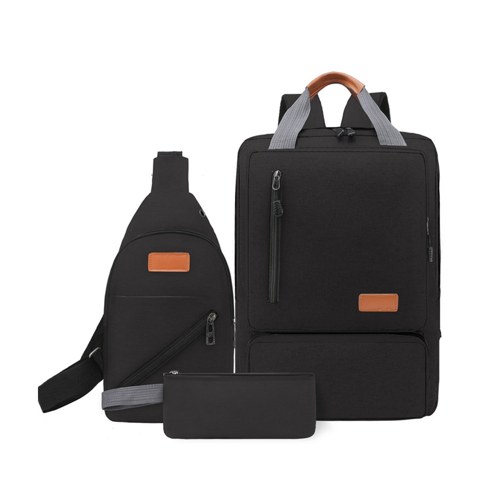 Rucsac pentru laptop, Dollcini, Panza, 3 buc, impermeabil, rezistent la zgarieturi, pentru laptop de 15.6 inch, Negru