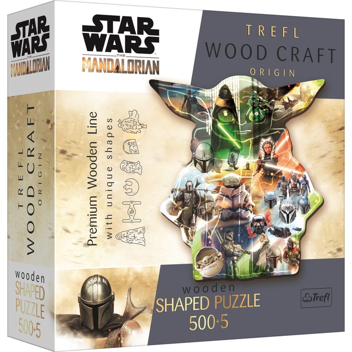 Пъзел Wood Craft Origin - The Mandalorian: Mysterious Grogu, TREFL, Wood, 505 части, Многоцветен