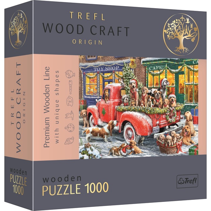 Пъзел Wood Craft Origin - Помощниците на Дядо Коледа, TREFL, Дърво, 1000 части, Многоцветен