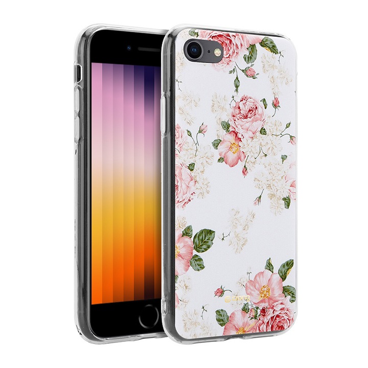 Husa protectie Crong pentru iPhone SE 2022/SE 2020/8/7, Model flori, Multicolor