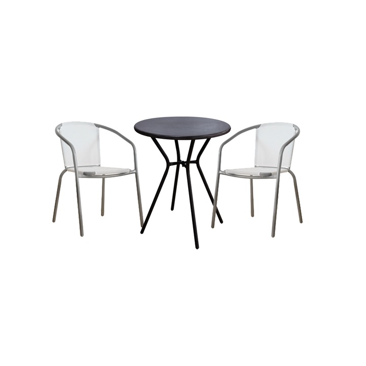 Set mobilila gradina, terasa, balcon RAKI masa rotunda CAMPMAN 60xh70cm cu 2 scaune alb