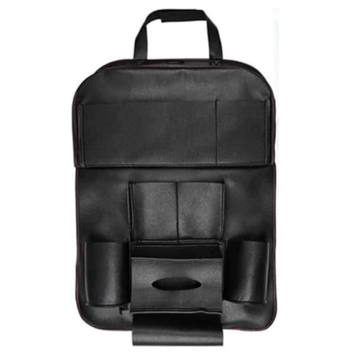 Organizator pentru scaun auto, multifunctional, universal, masuta, multiple spatii de depozitare, negru, piele ecologica, AVR®