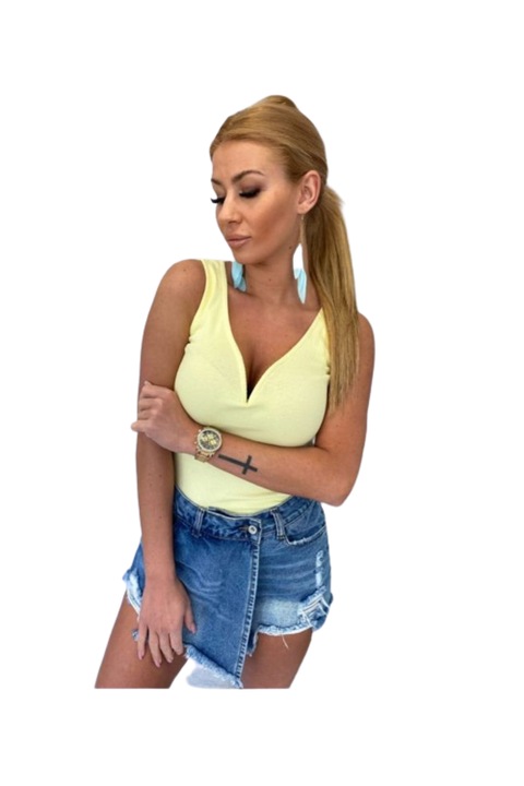 Памучен потник, жълт, модел V-образно деколте