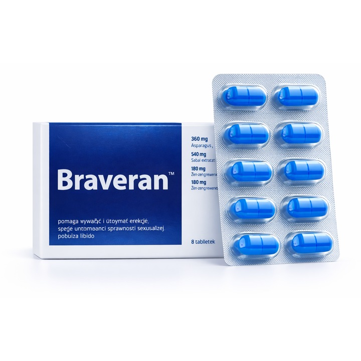 Pastile Pentru Potenta, Braveran, Erectie Si Ejaculare Precoce, 8 Capsule, Sustinere Performanta Masculina, Imbunatatirea Vitalitatii, Energie Si Rezistenta, Formula Naturala, Discretie Si Confort Zilnic