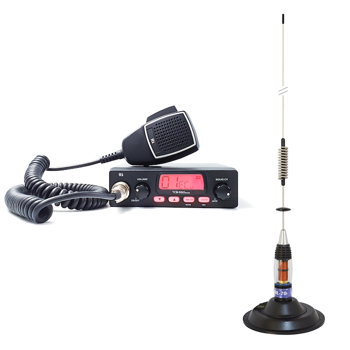 TTi TCB-550 EVO, EVO, VOX, NB, 12-24V CB rádióállomás készlet + PNI ML70, 26-30MHz, 70 cm, 200W antenna