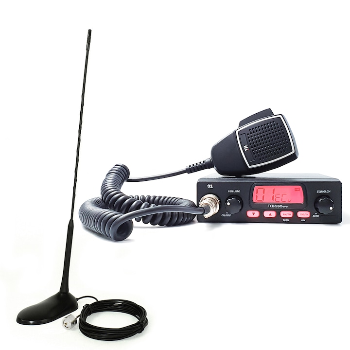 TTi TCB-550 EVO, EVO, VOX, NB, 12-24V CB rádióállomás készlet + PNI Extra 45, 26-30MHz, 150W antenna