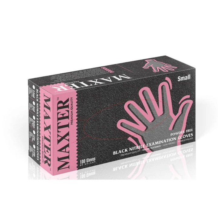 Manusi de unica folosinta din Nitril, Maxter, Fara Pudra, Marimea M, Culoarea Negru, 100 bucati